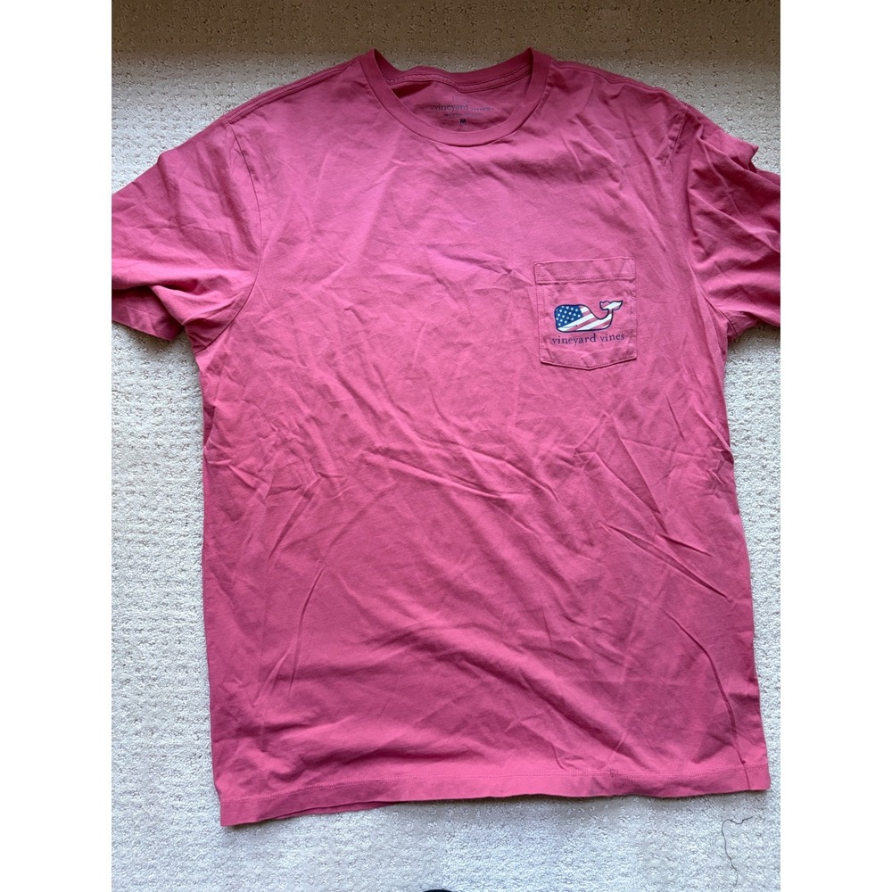 Vineyard Vines T-Shirt Size M Pink USA Flag Whale Americana Coastal Preppy